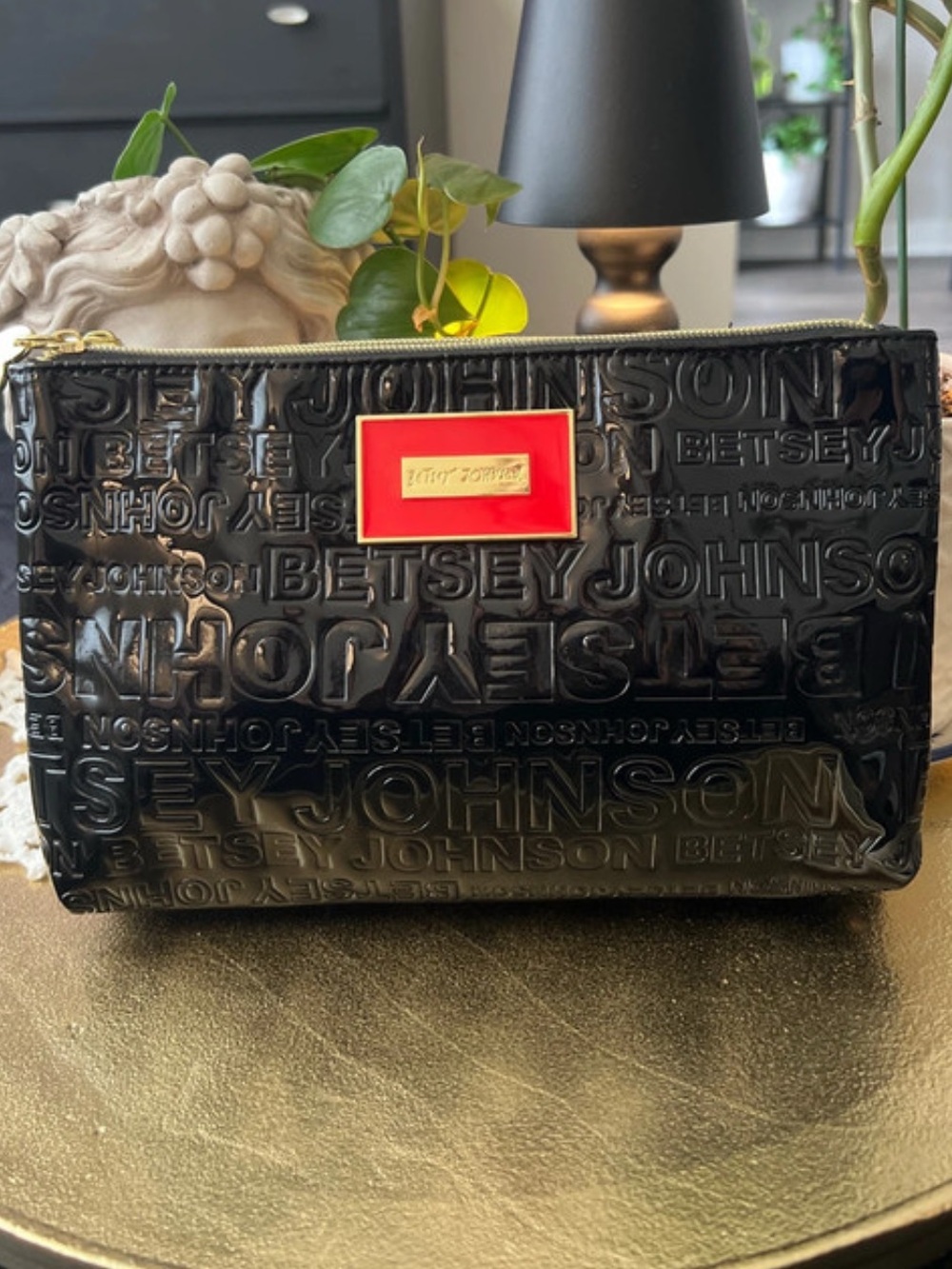 Betsey Johnson Black Glossy Embossed Clutch
